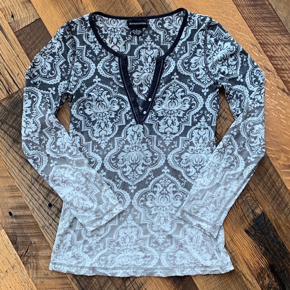 Long Sleeve Deep V Neck Tee